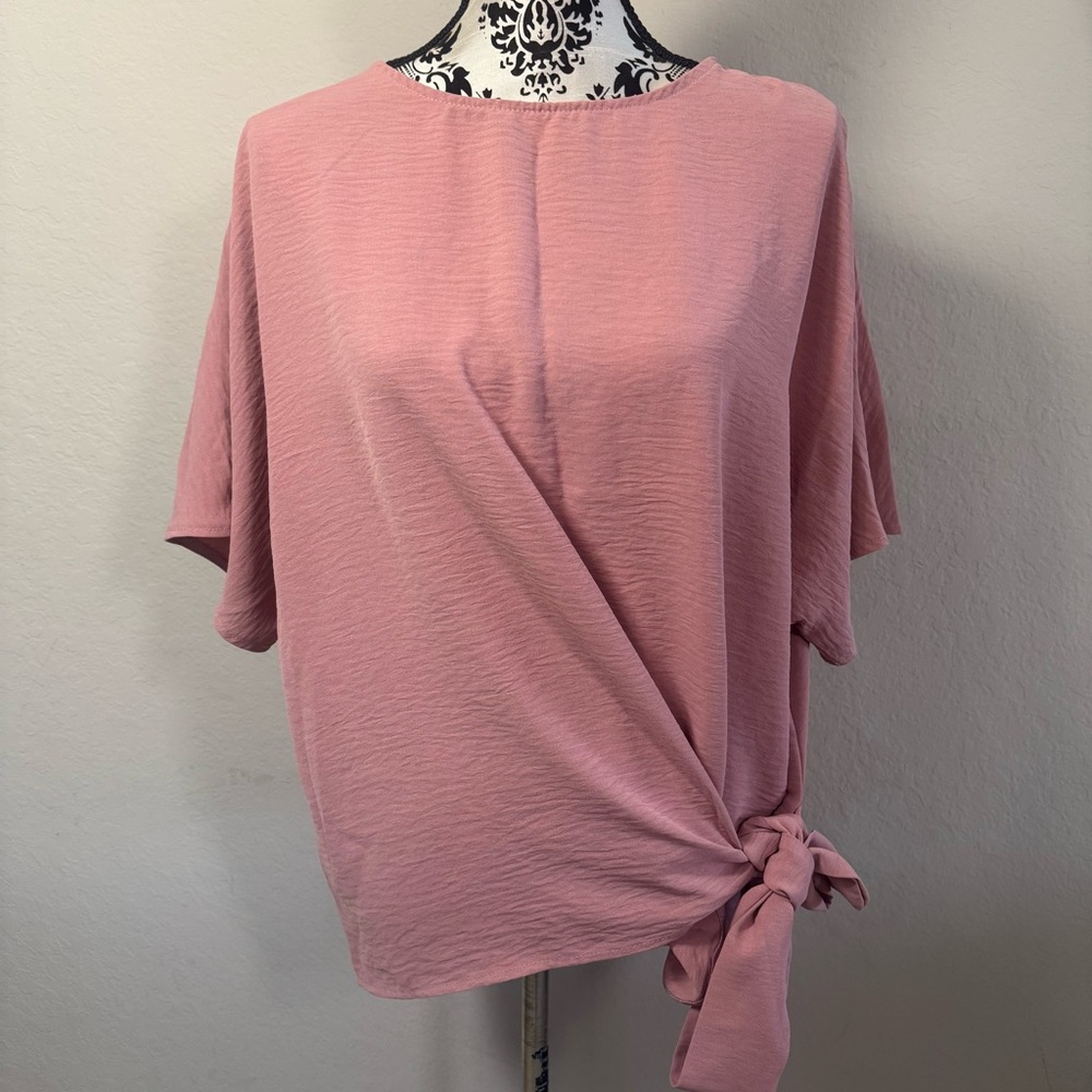 Shein Emery Rose Top Blouse Size 1XL Coral Pink Side Tie